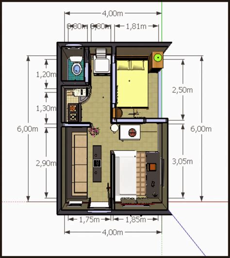 Desain Rumah Petak Ukuran 4x6 2 Kamar